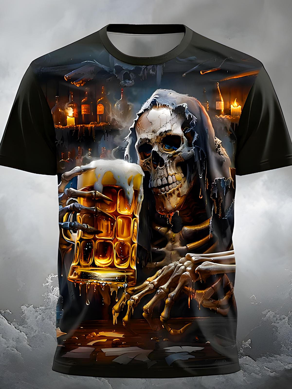 Skull Round Neck Short Sleeve Men's T-shirt