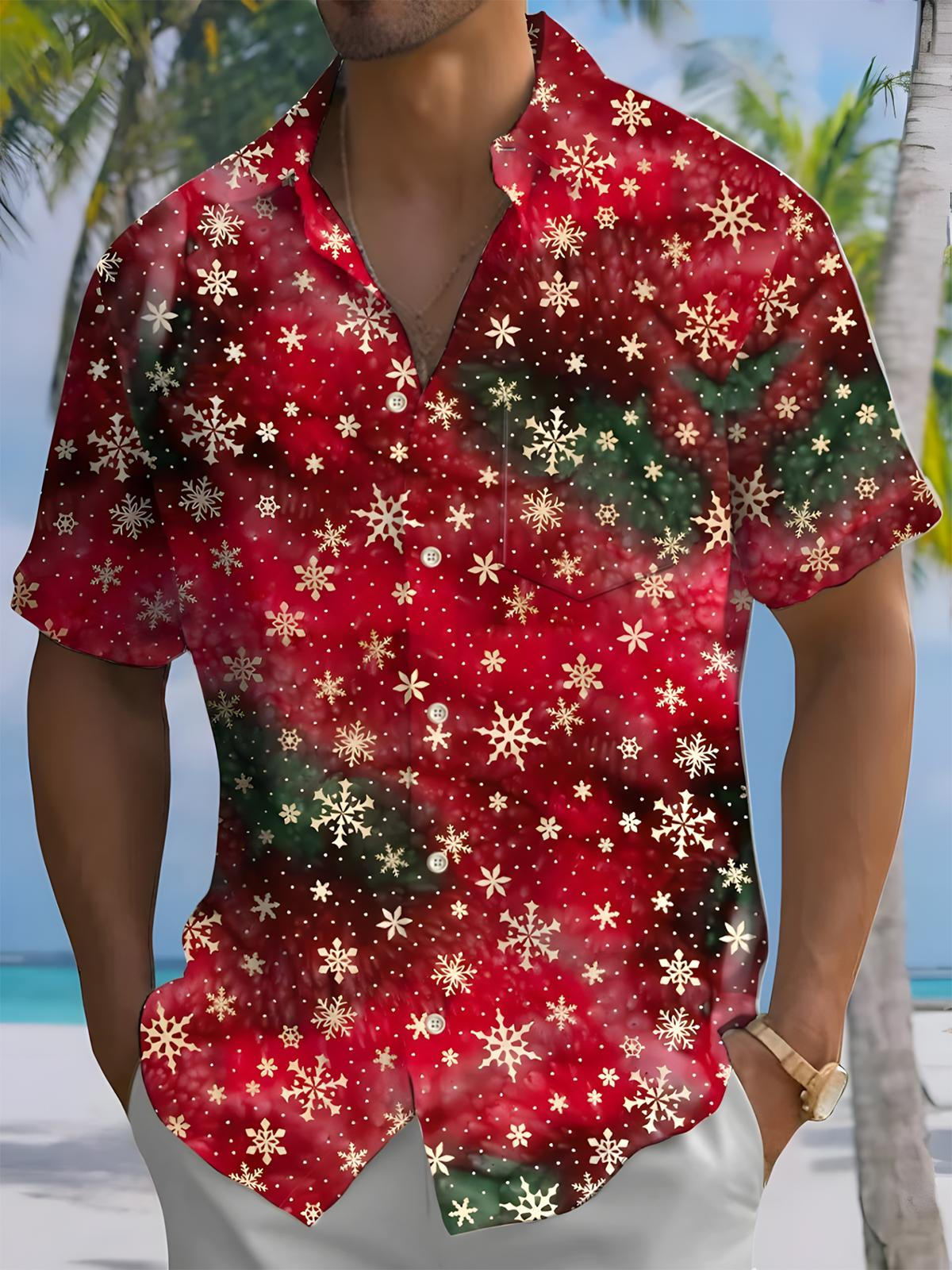 Snowflake Men's Pocket Short Sleeve Shirts