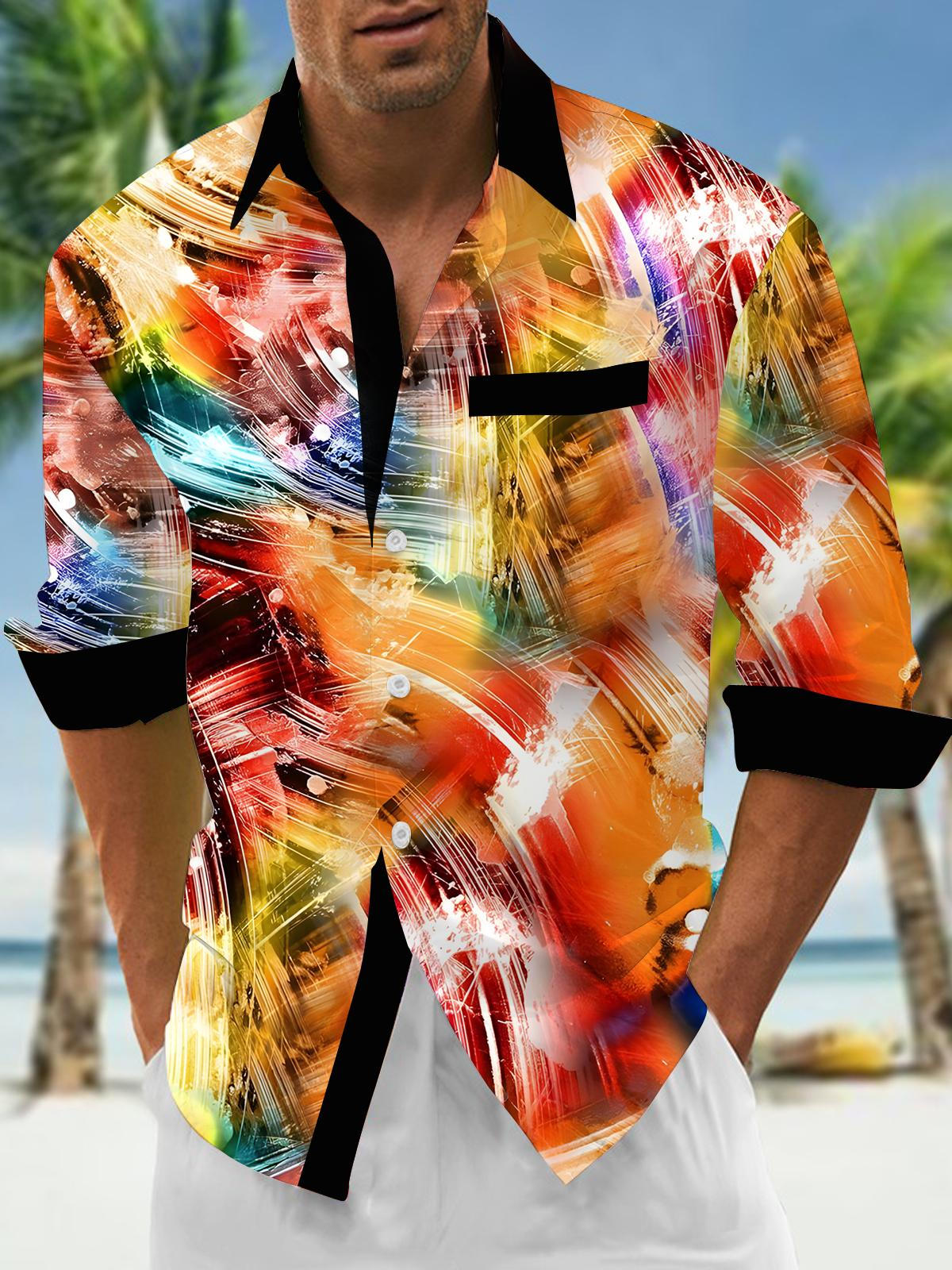 Abstract Gradient Men's Pocket Long Sleeve Shirts