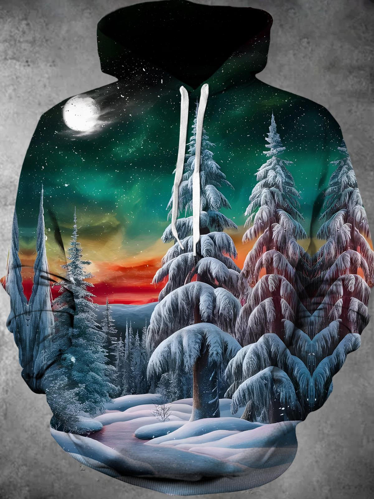 Winter Snow Tree Long Sleeve Hooded Pocket Men's Top