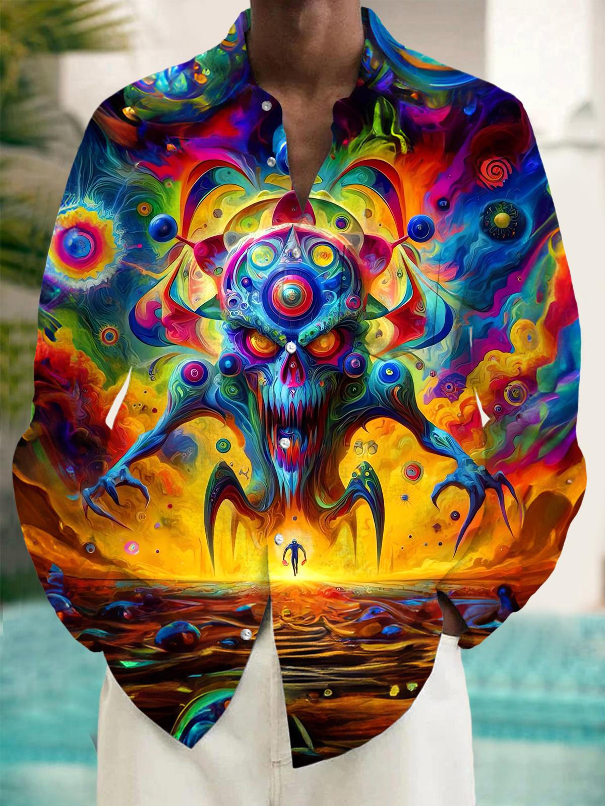 Abstract Skull Men's Pocket Long Sleeve Shirts