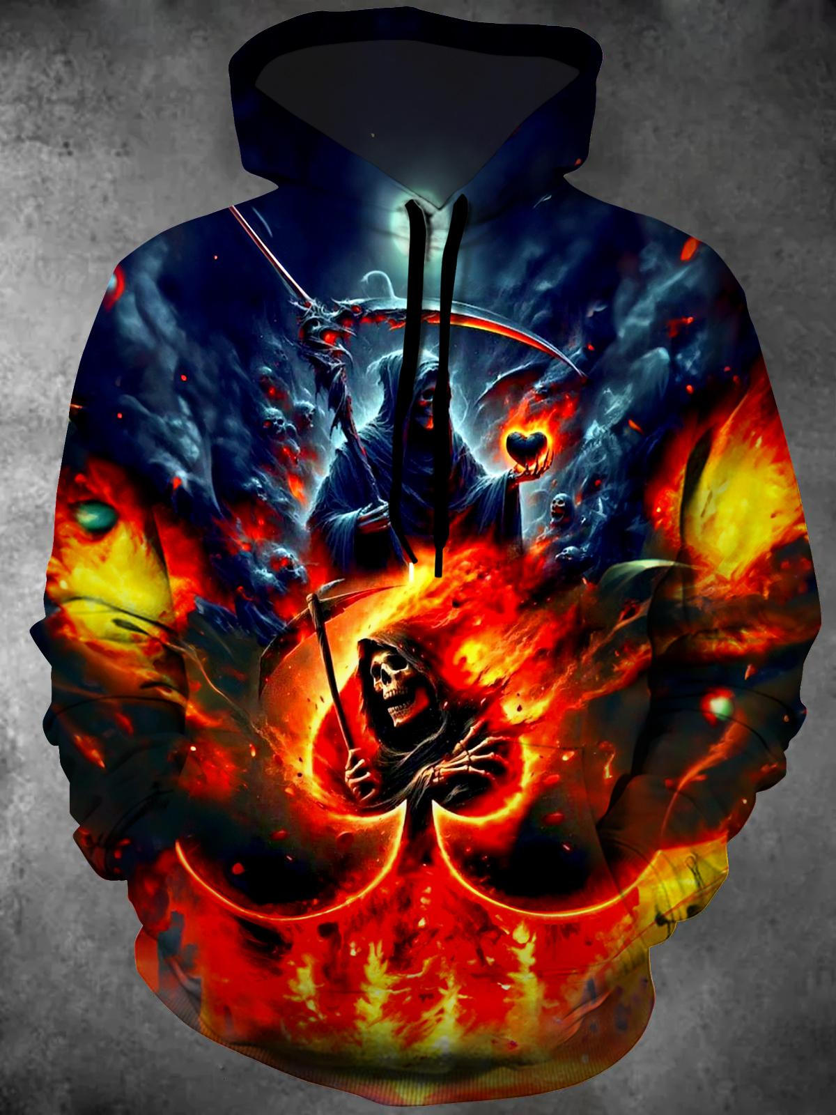 Skull Poker Long Sleeve Hooded Pocket Men's Top