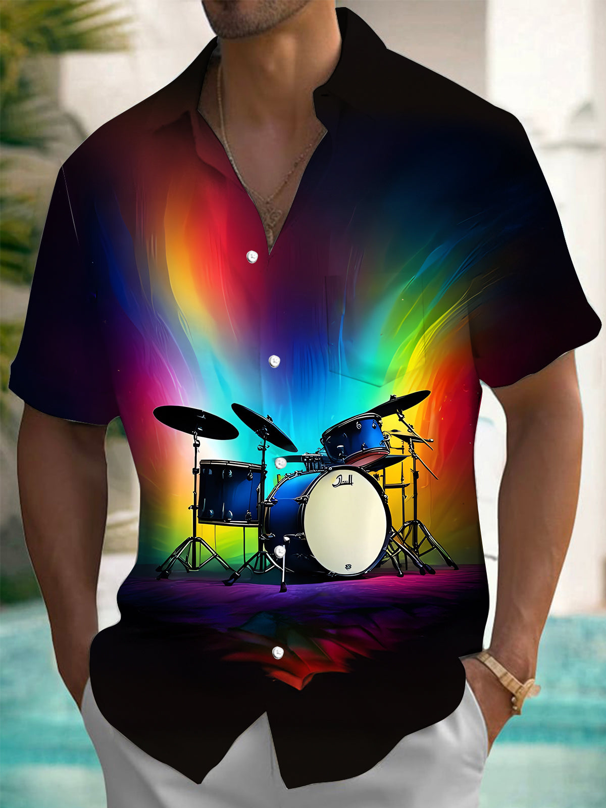 Drum Kit Men's Pocket Short Sleeve Shirts