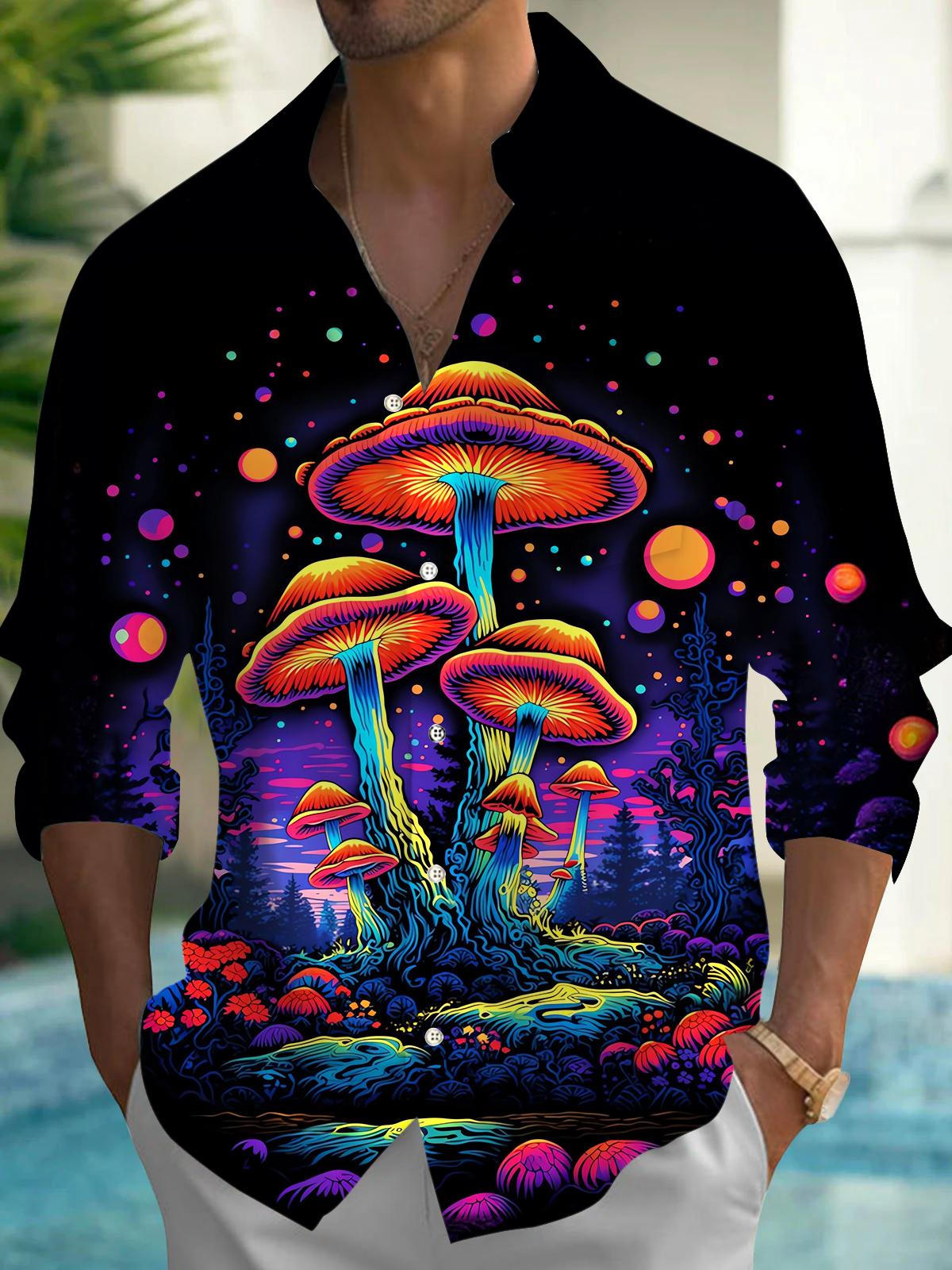 Mushroom Men's Pocket Long Sleeve Shirts