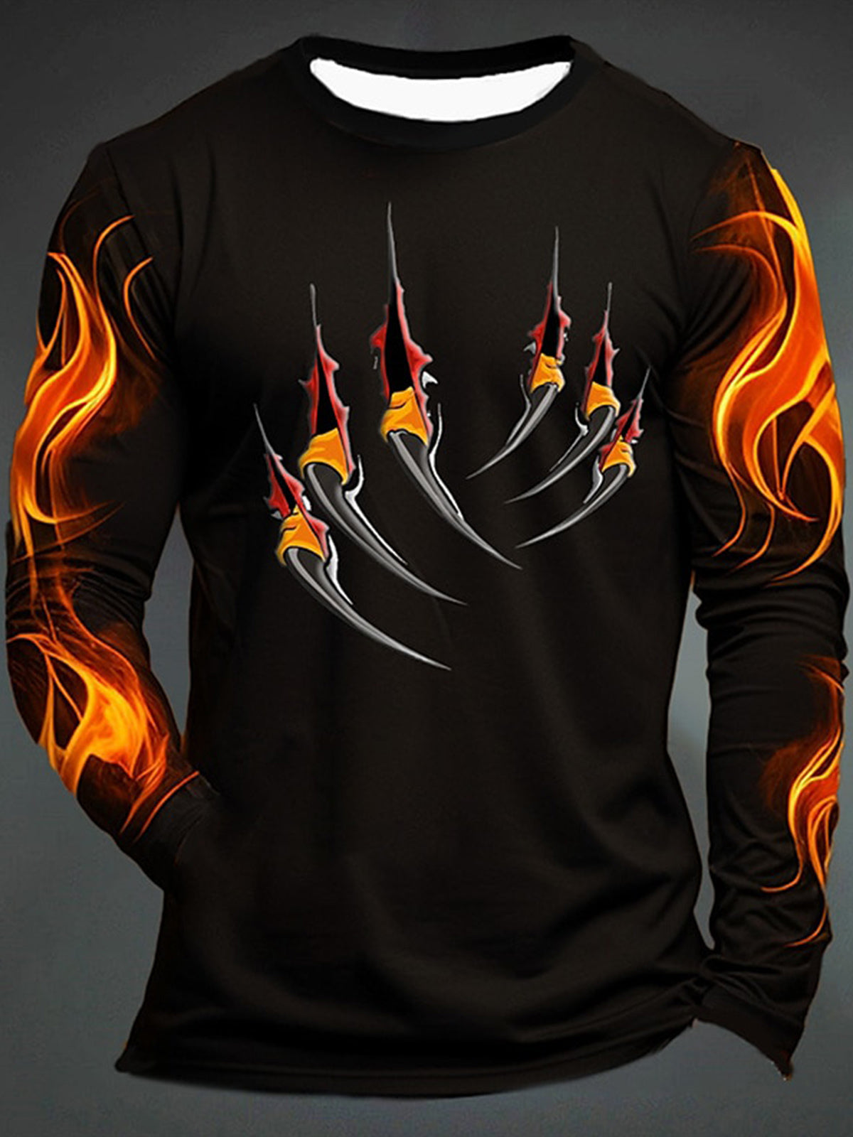 Flame Claw Men's Long Sleeve Round Neck T-Shirt