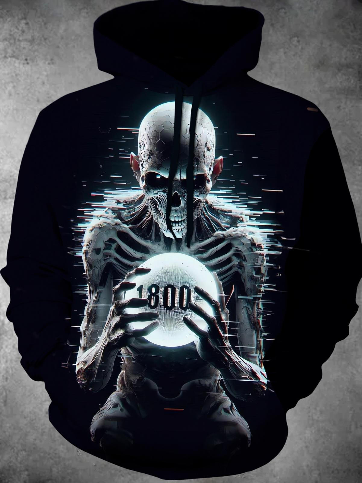 Skull Long Sleeve Hooded Pocket Men's Top