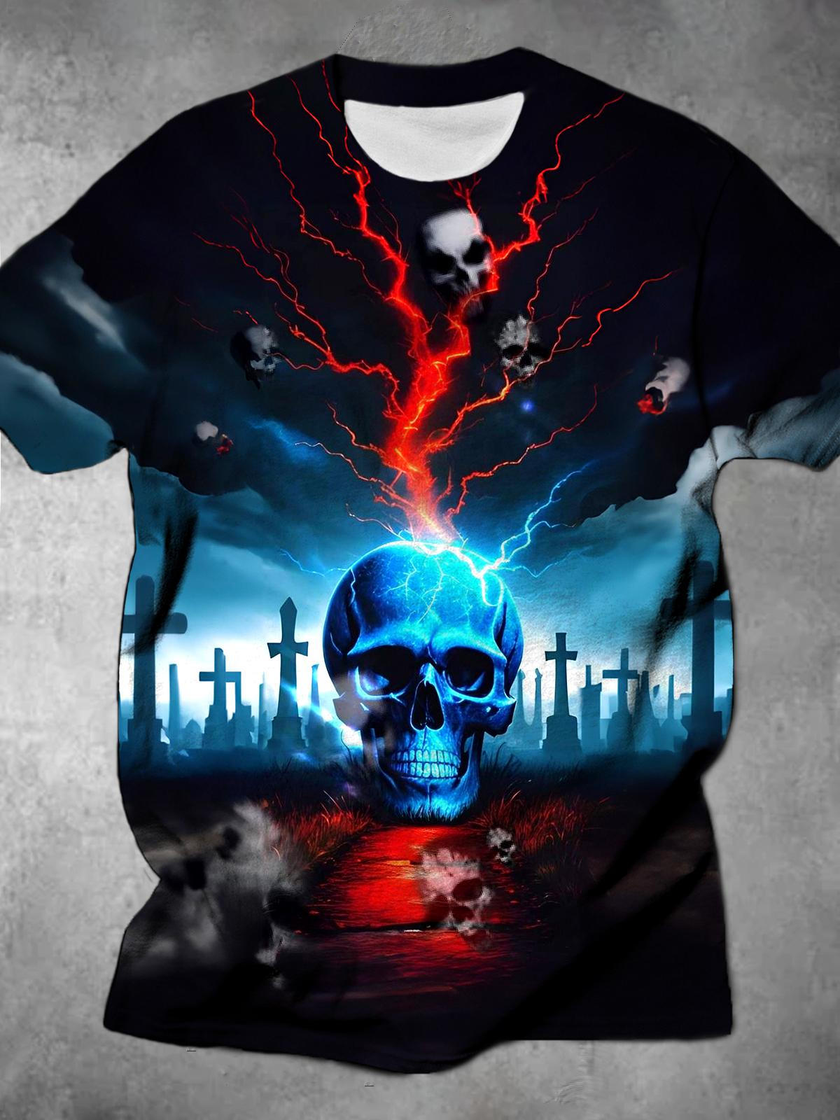 Skull Round Neck Short Sleeve Men's T-shirt