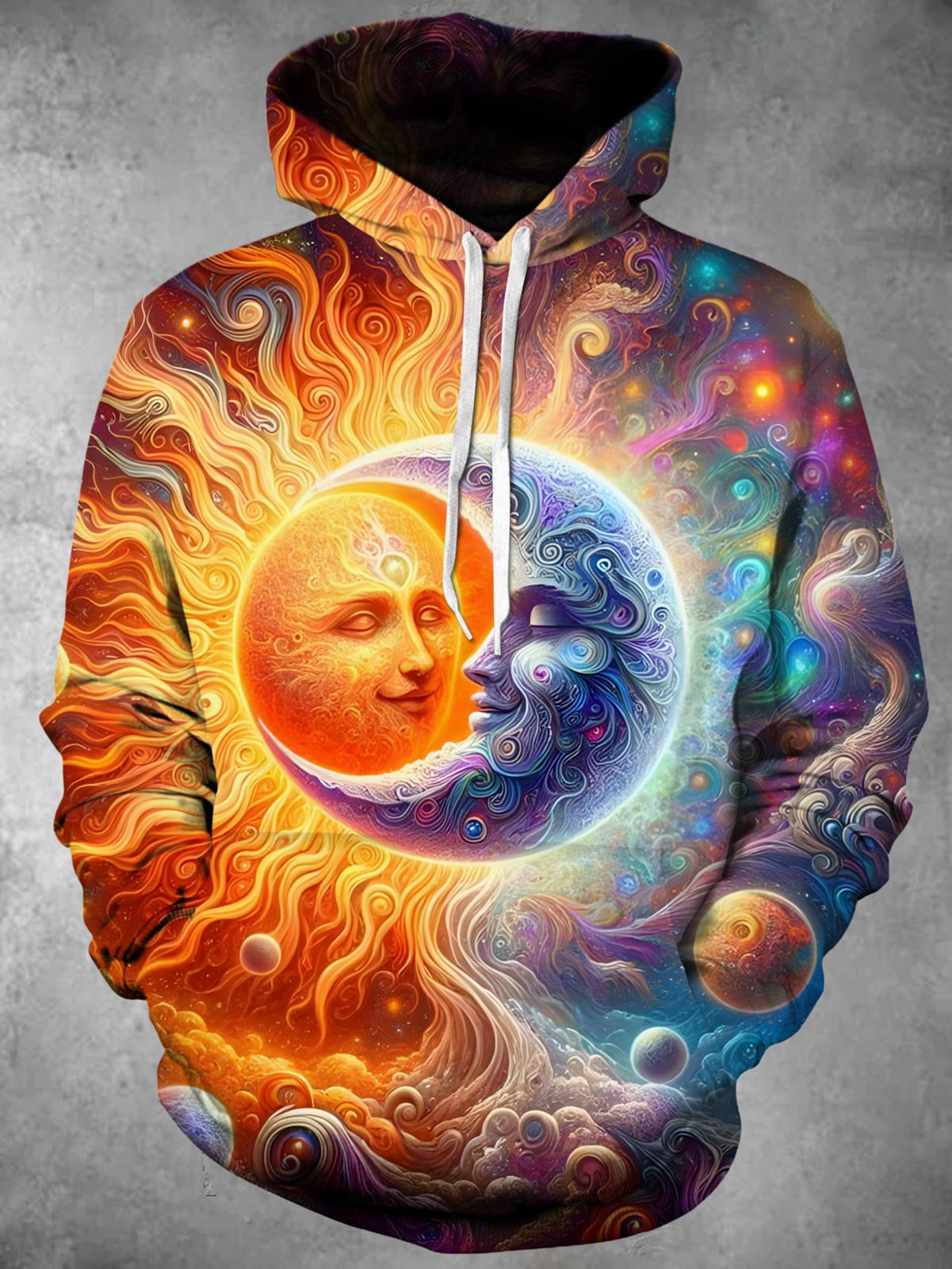 Universe Sun Moon Long Sleeve Hooded Pocket Men's Top