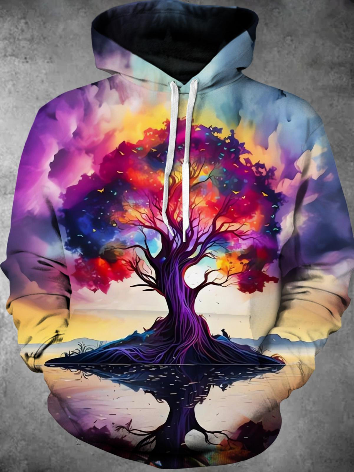 Tree Long Sleeve Hooded Pocket Men's Top