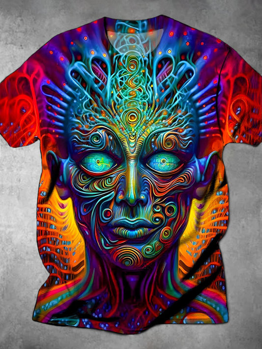 Face Round Neck Short Sleeve Men's T-shirt
