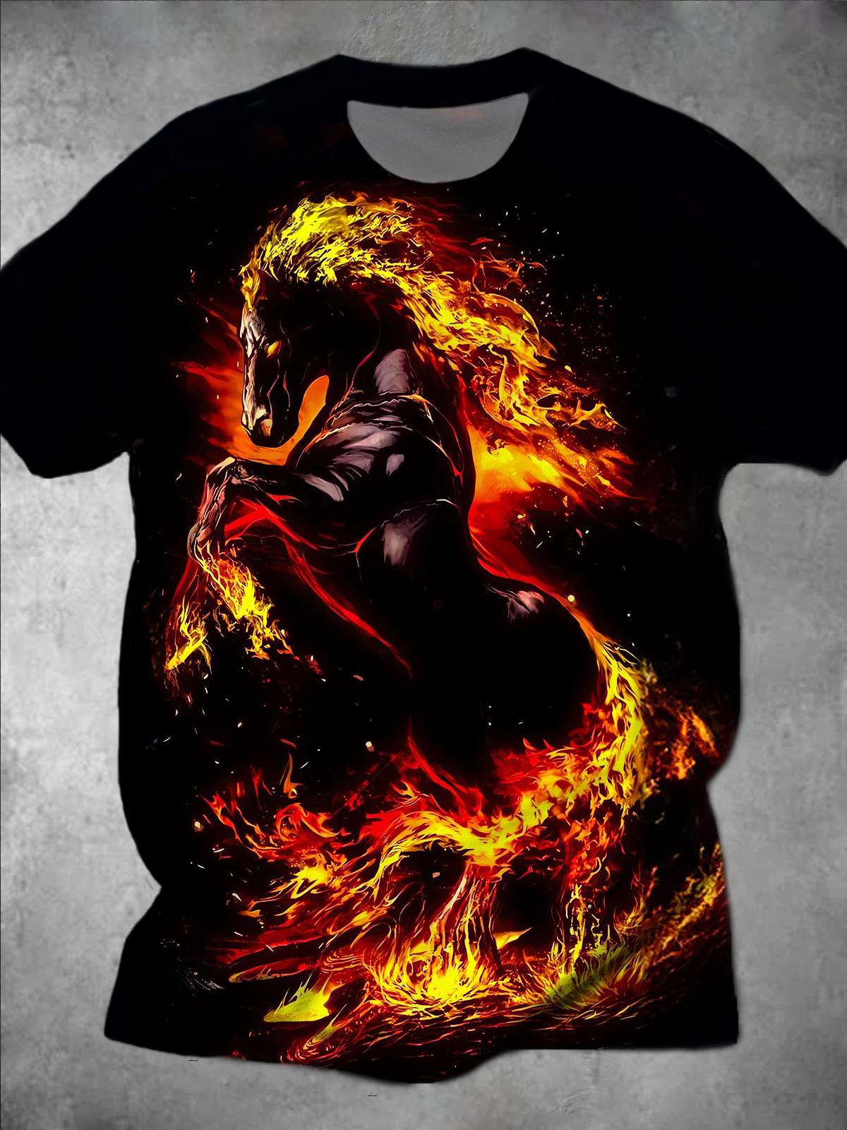 Flame Horse Round Neck Short Sleeve Men's T-shirt