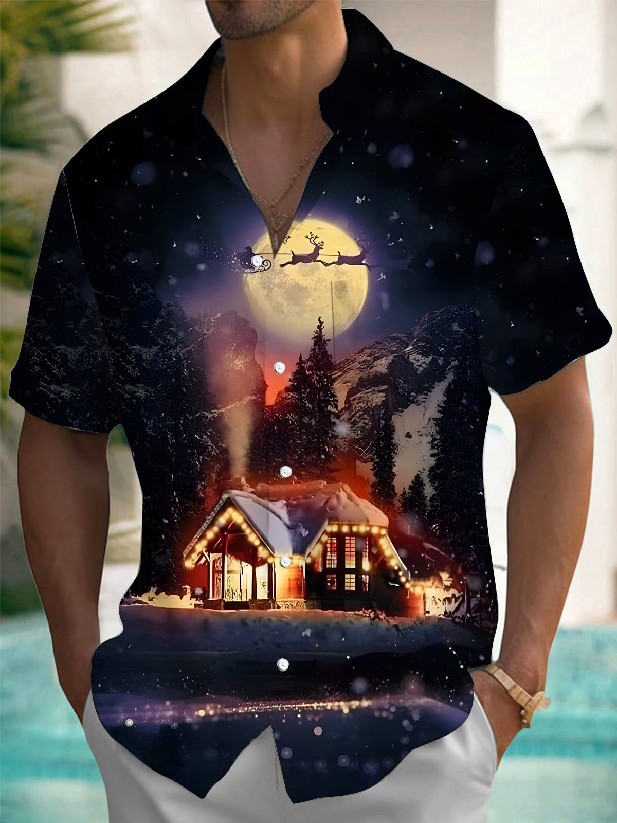 Christmas House Men's Pocket Short Sleeve Shirts