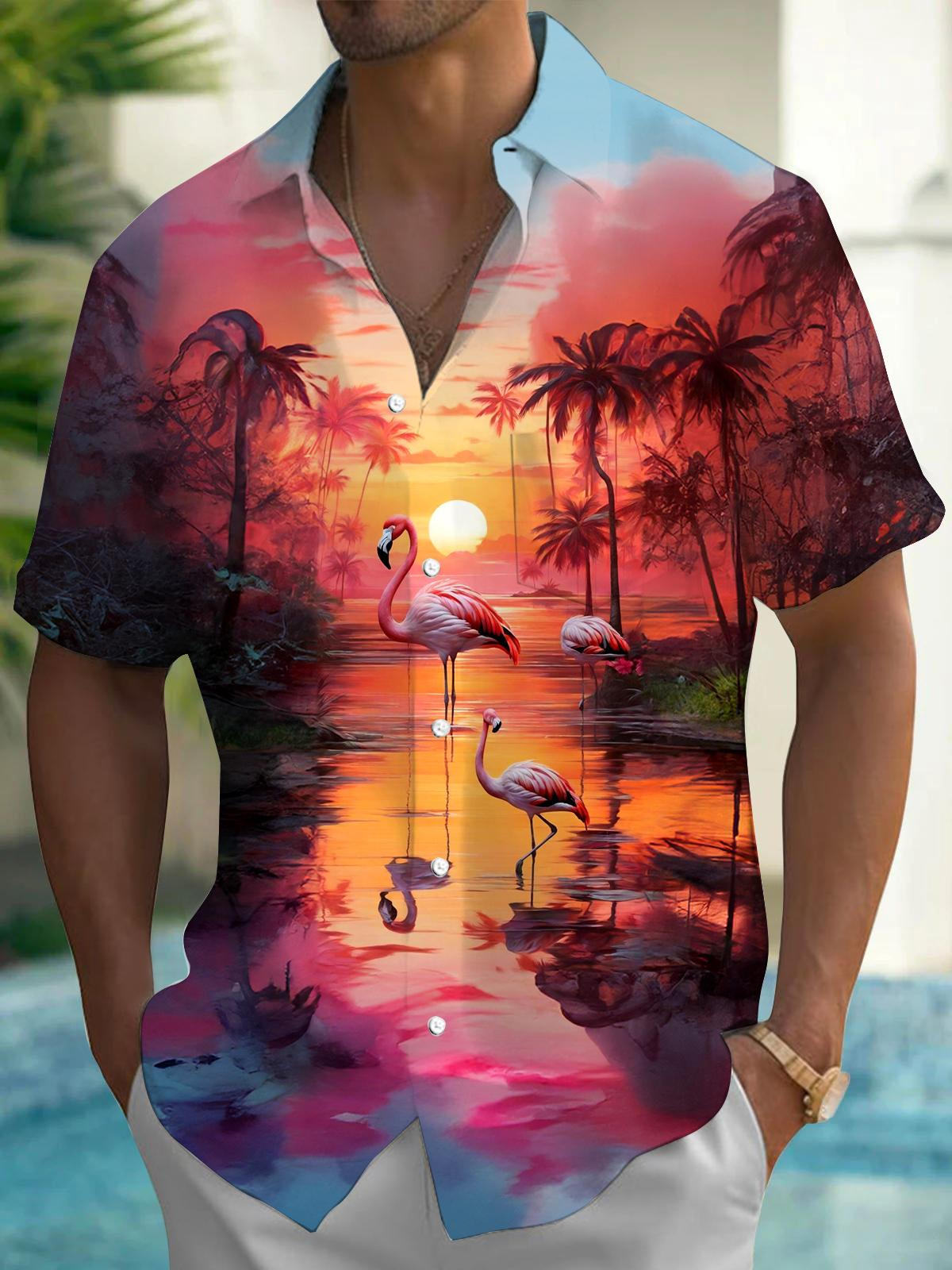 Flamingo Men's Pocket Short Sleeve Shirts