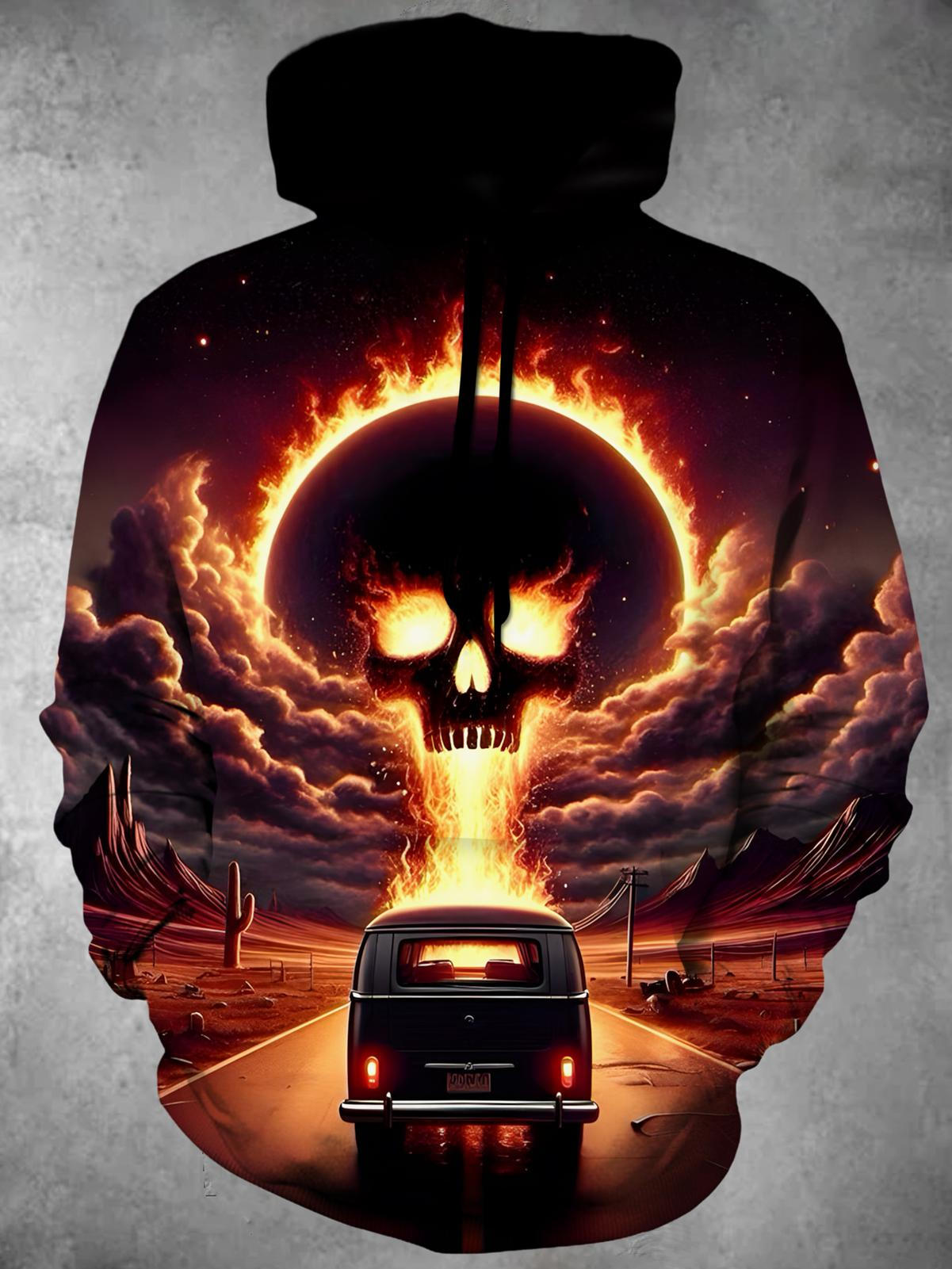 Skull Car Long Sleeve Hooded Pocket Men's Top