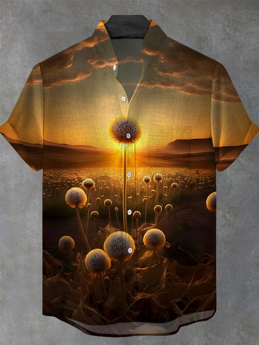 Dandelion Men's Pocket Short Sleeve Stand Collar Shirts