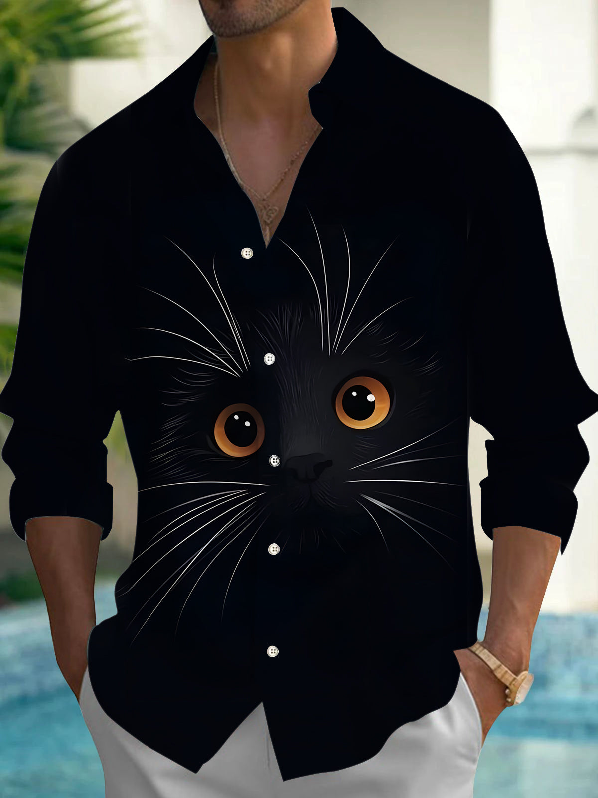 Cat Men's Pocket Long Sleeve Shirts