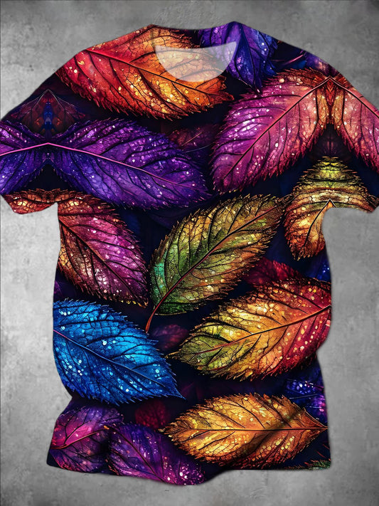 Leaf Round Neck Short Sleeve Men's T-shirt