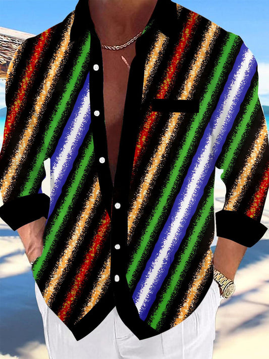 Colorful Striped Men's Pocket Long Sleeve Shirts