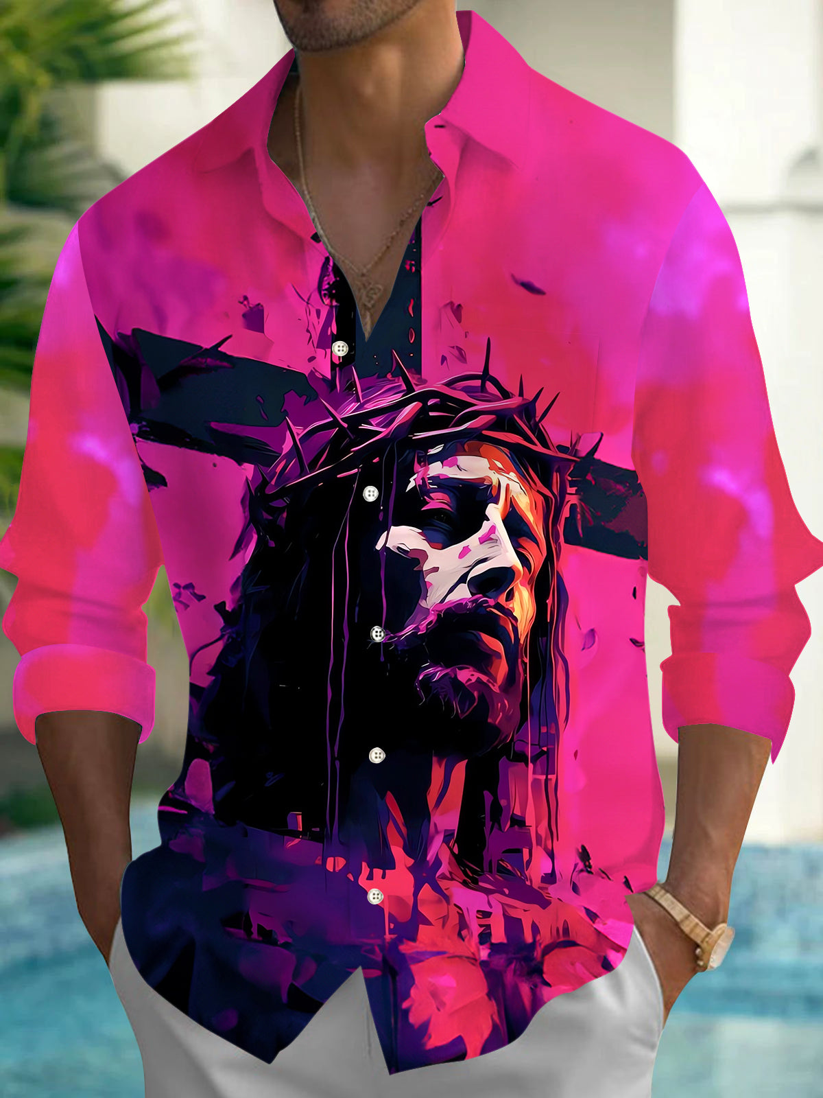 Jesus Men's Pocket Long Sleeve Shirts