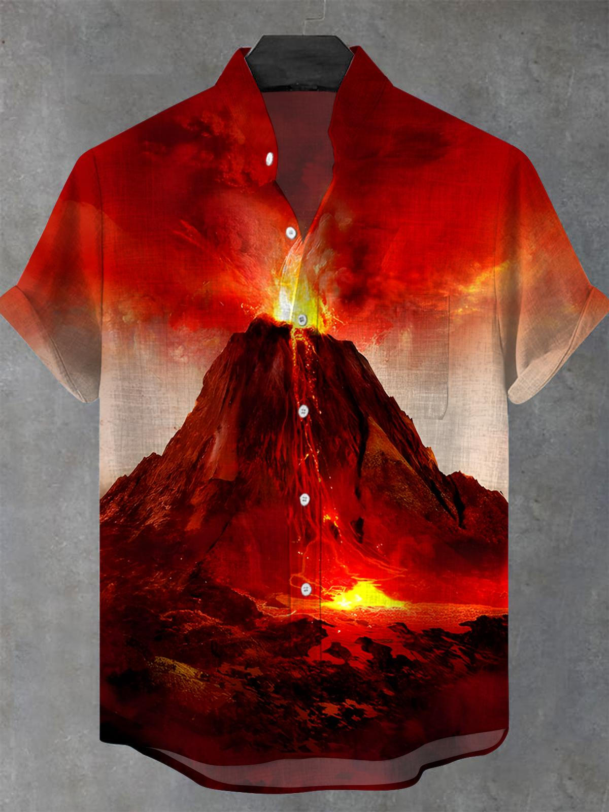 Volcano Men's Pocket Short Sleeve Stand Collar Shirts