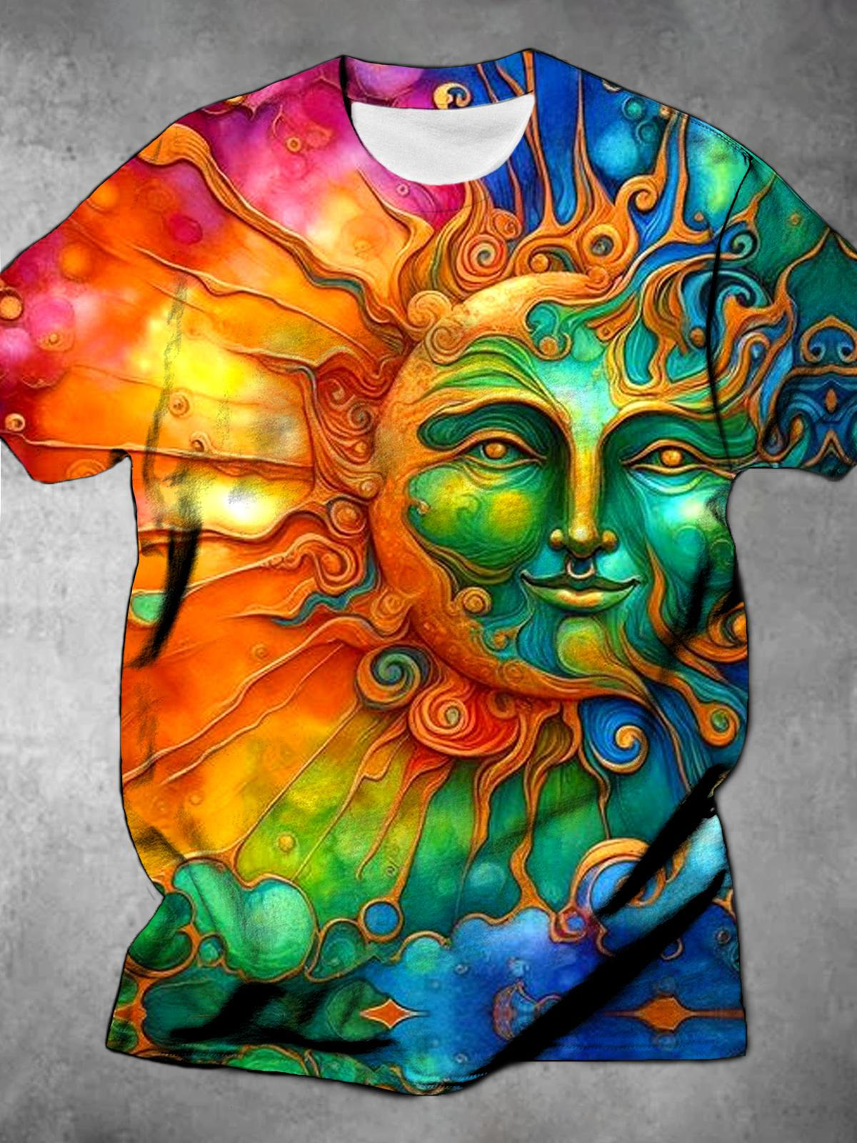 Sun Round Neck Short Sleeve Men's T-shirt