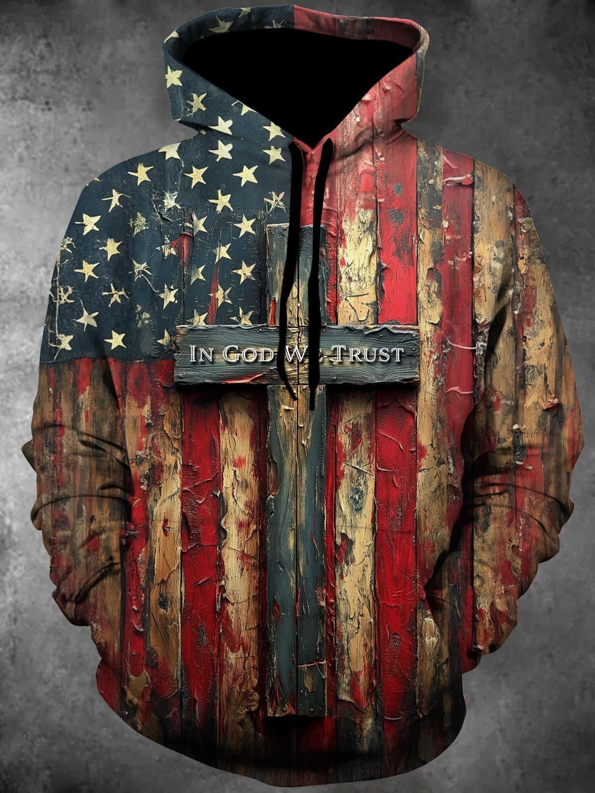 American Flag Long Sleeve Hooded Pocket Men's Top