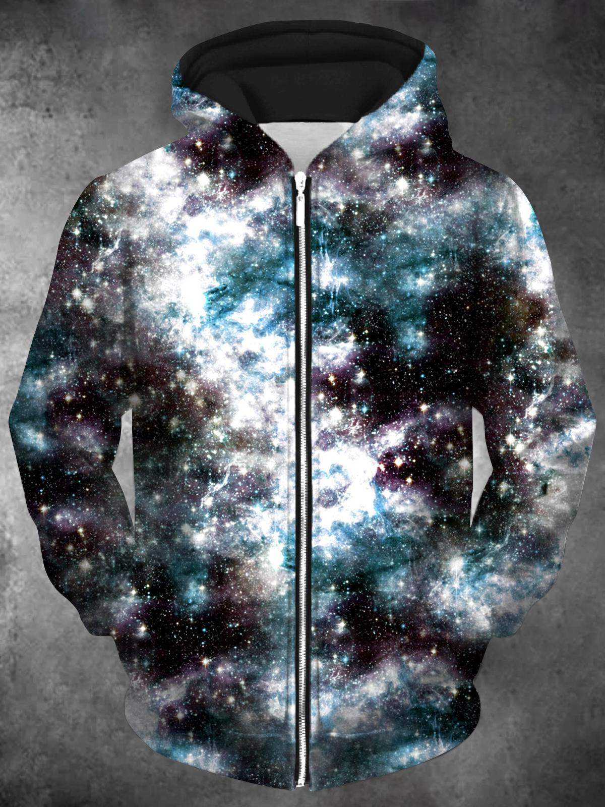 Abstract Long Sleeve Pocket Men's Zip Up Hoodies