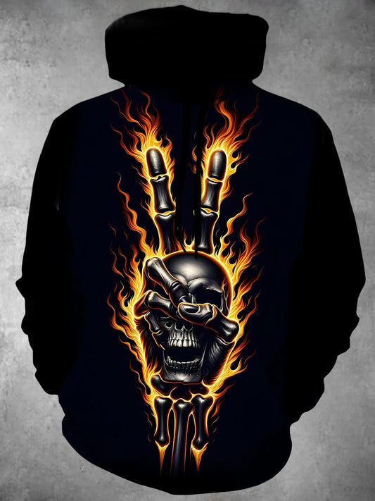 Skull Hand Long Sleeve Hooded Pocket Men's Top