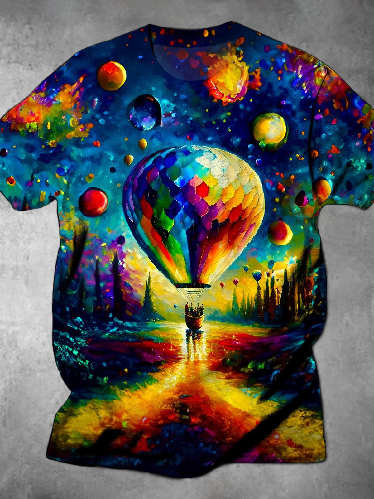 Hot Air Balloon Round Neck Short Sleeve Men's T-shirt