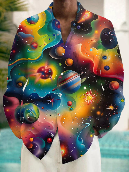 Cosmic Planet Men's Pocket Long Sleeve Shirts