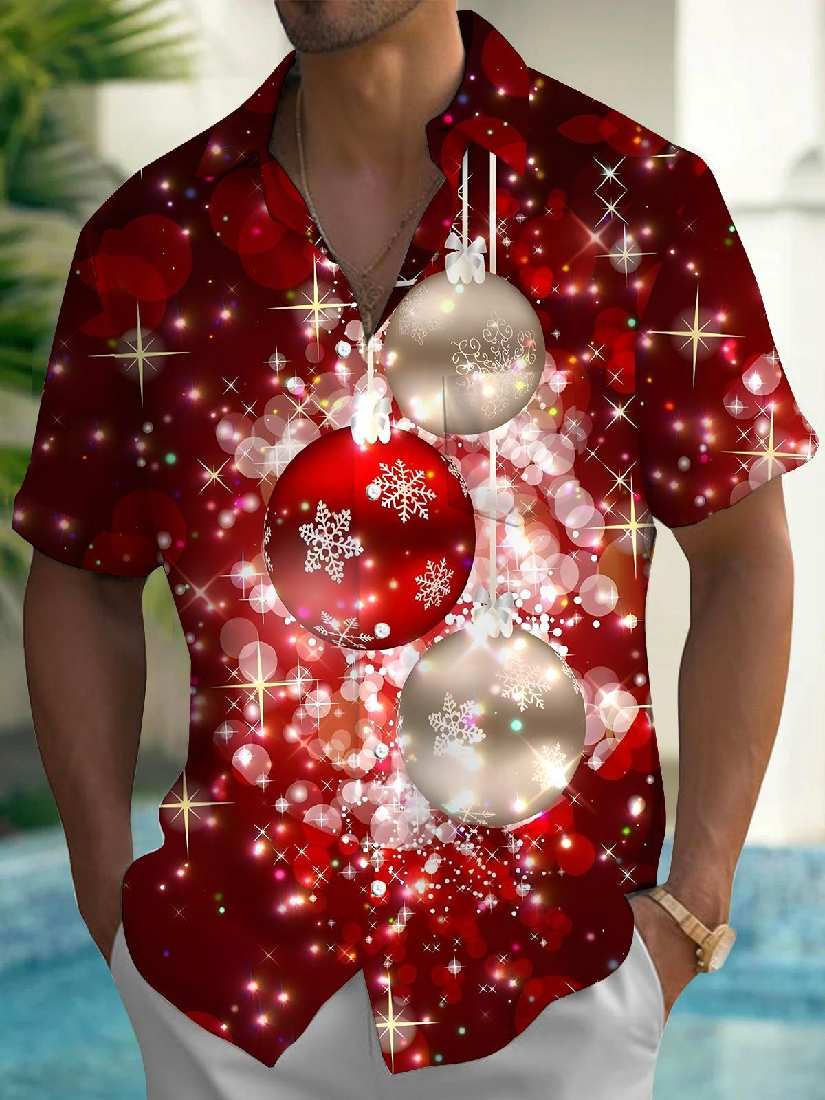 Christmas Ball Men's Pocket Short Sleeve Shirts