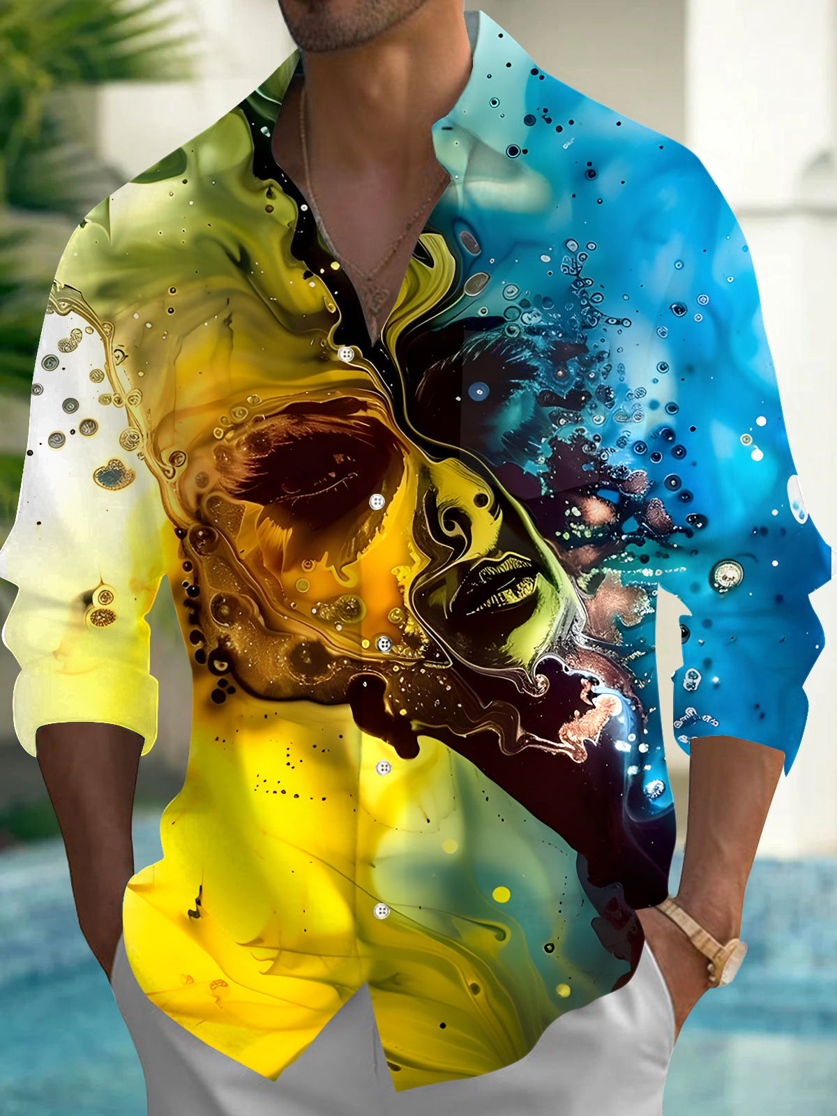 Abstract Face Art Men's Pocket Long Sleeve Shirts