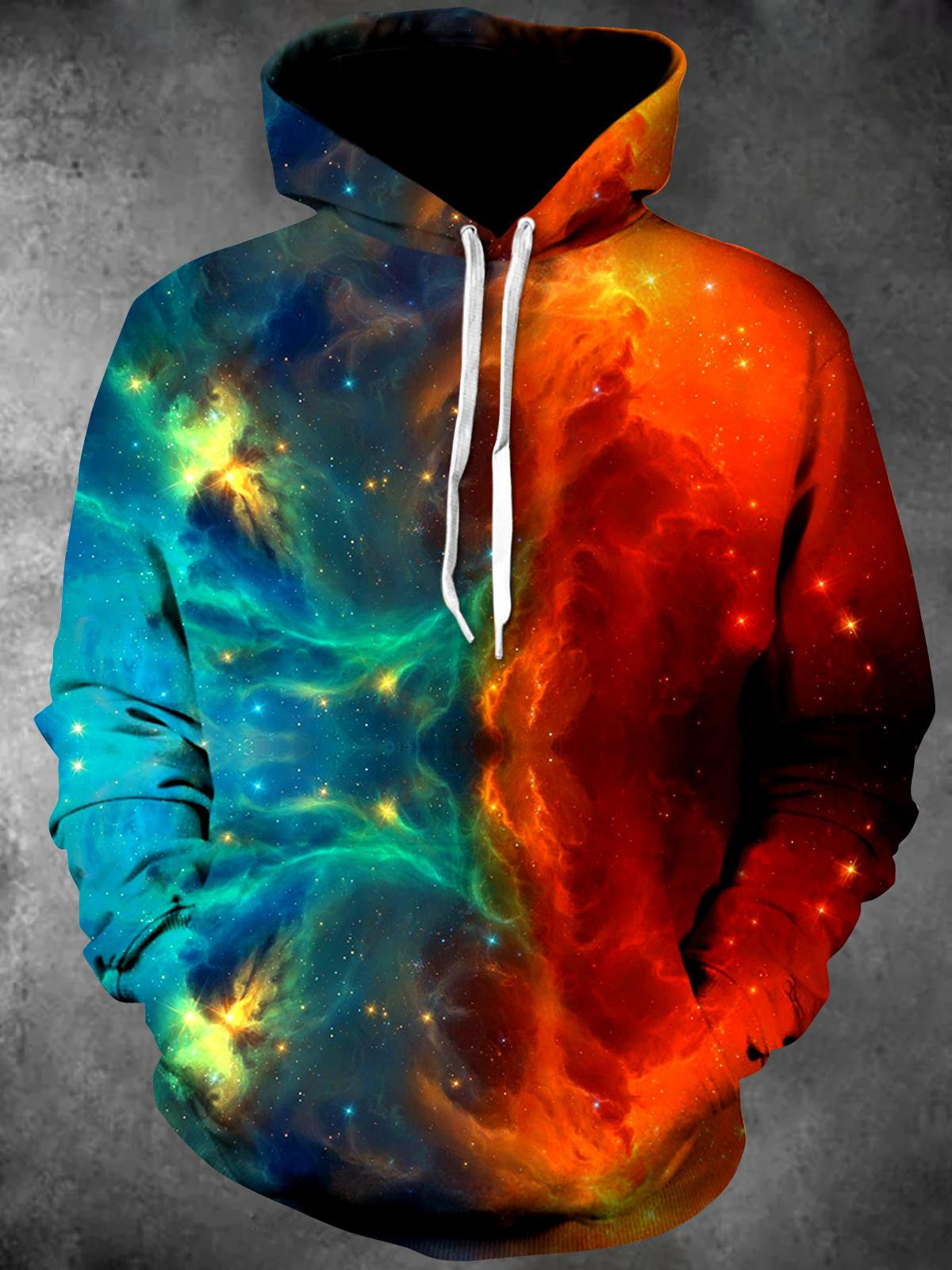 Abstract Long Sleeve Hooded Pocket Men's Top