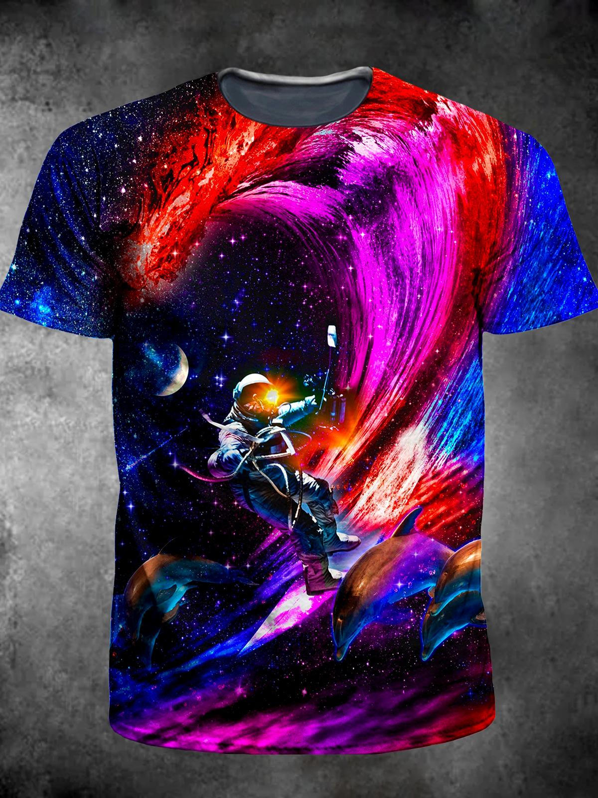 Astronaut Surfing Round Neck Short Sleeve Men's T-shirt