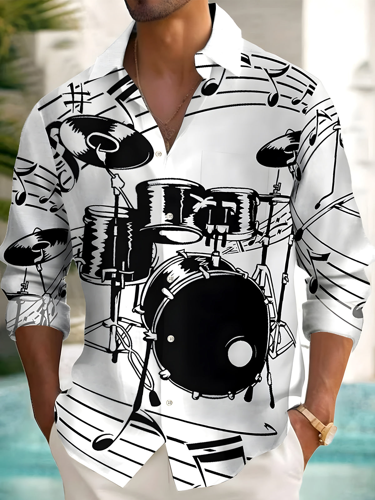 Music Men's Pocket Long Sleeve Shirts