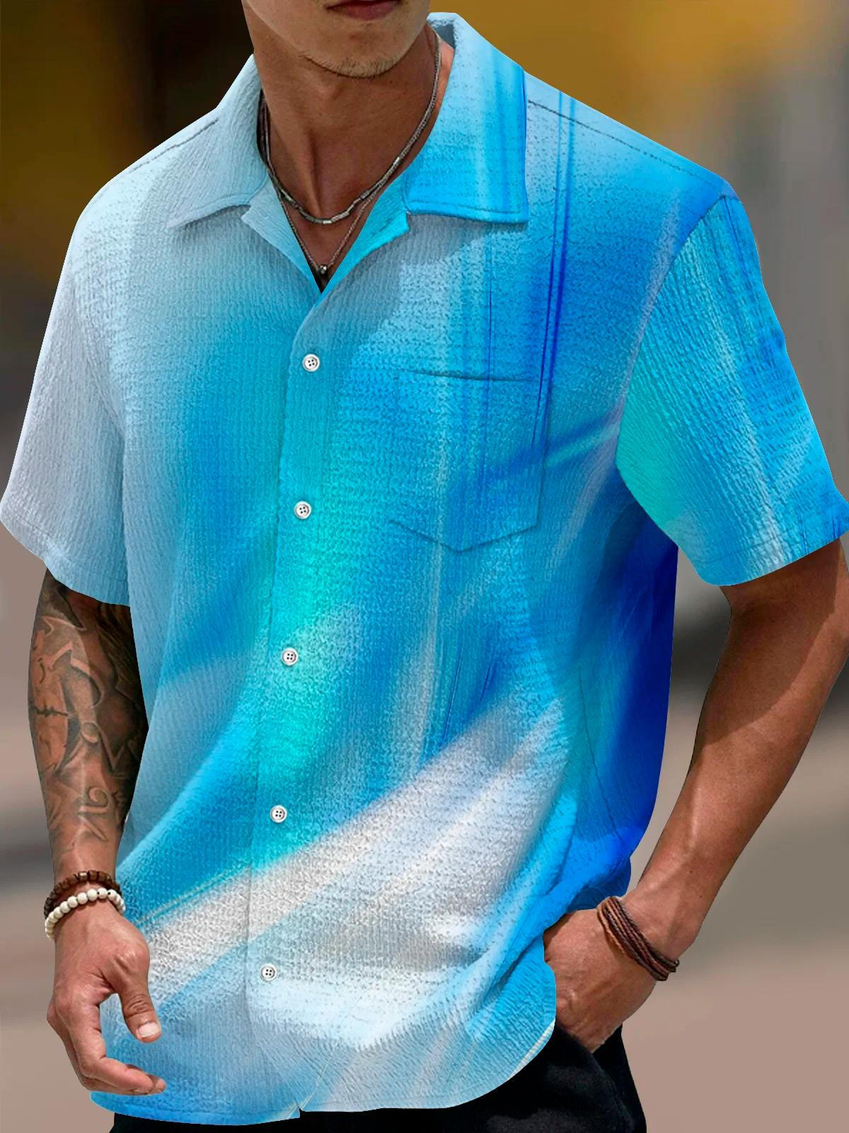 Abstract Men's Pocket Short Sleeve Cuban Collar Shirts