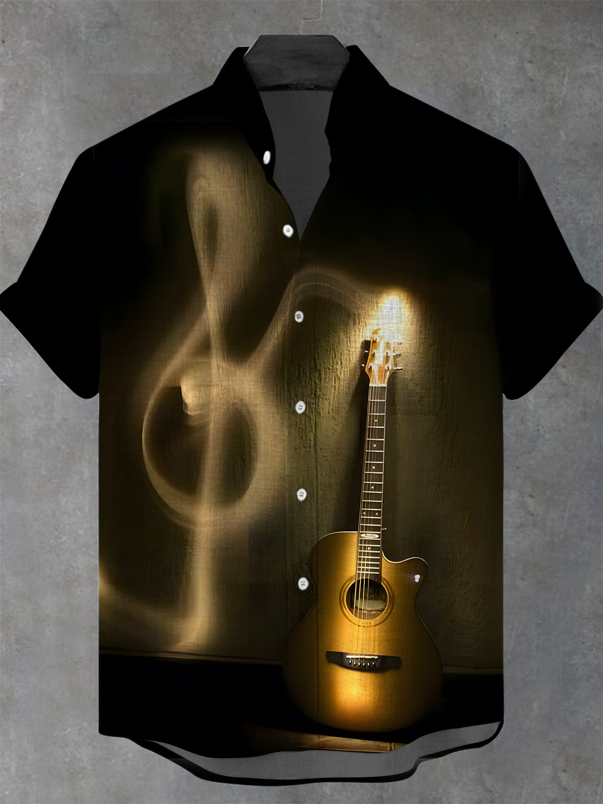 Guitar Notes Men's Pocket Short Sleeve Stand Collar Shirts