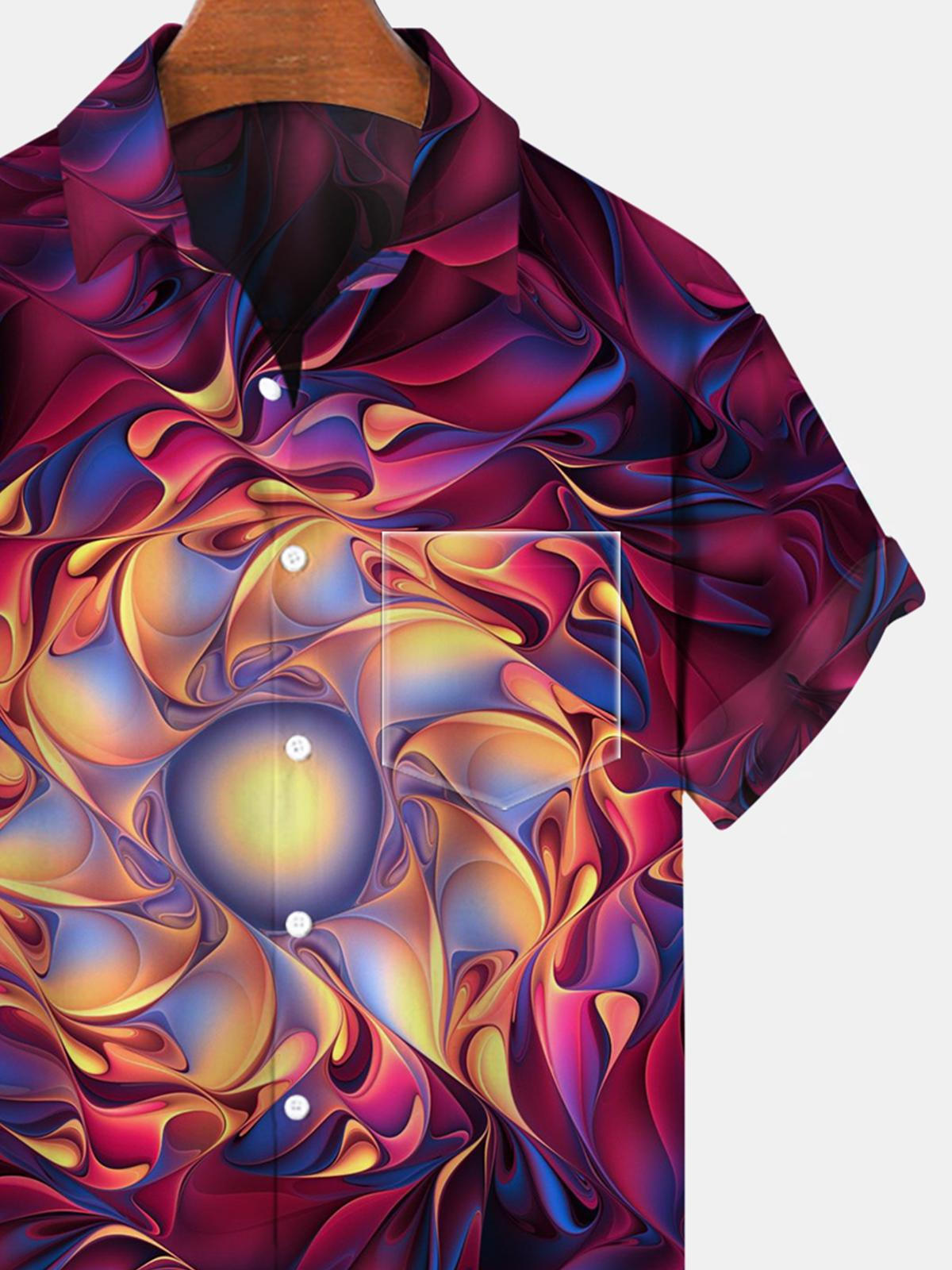 Abstract Short Sleeve Men's Shirts With Pocket