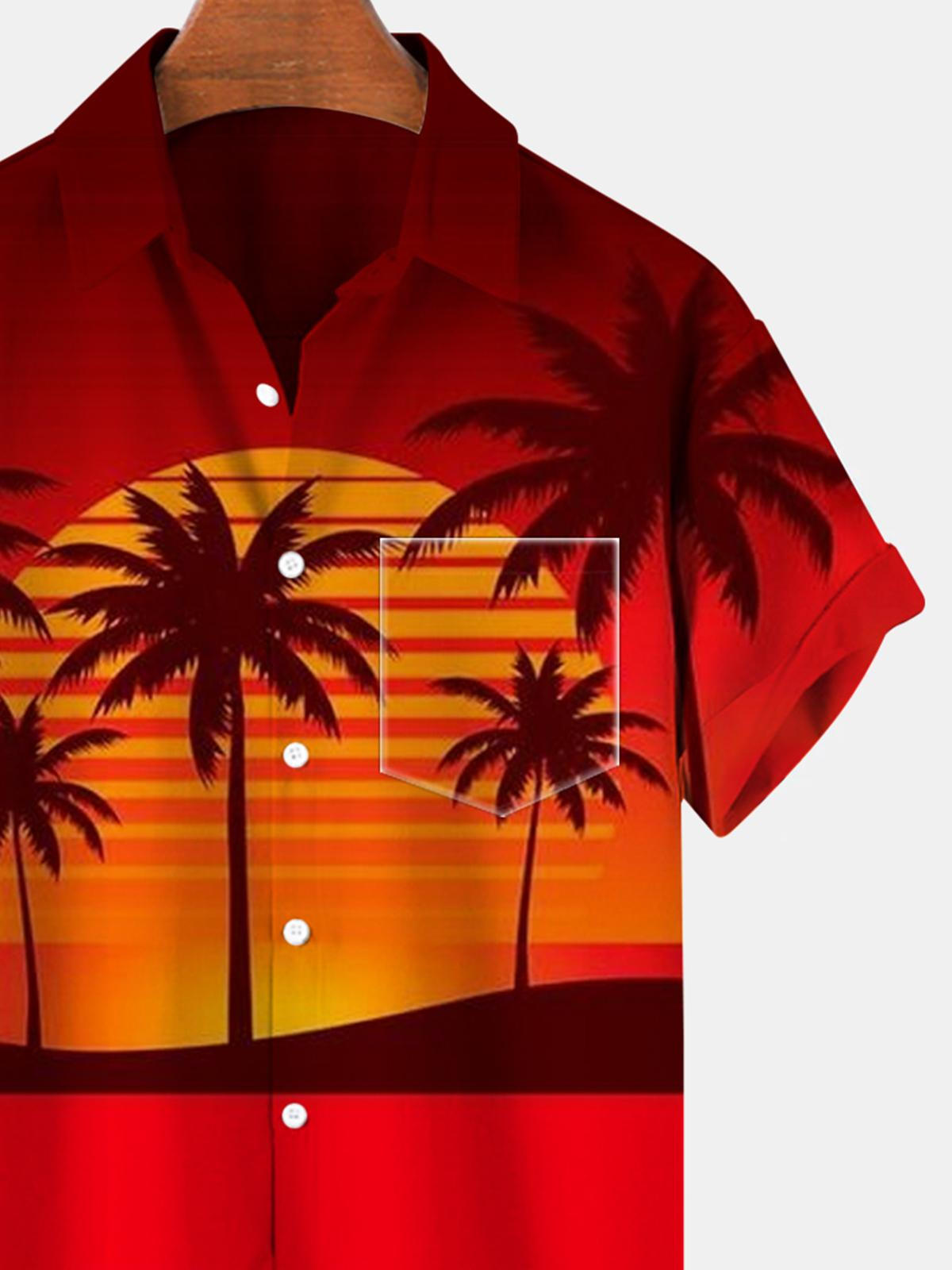 Coconut Palm Sunset Kurzarm Herrenhemden mit Tasche