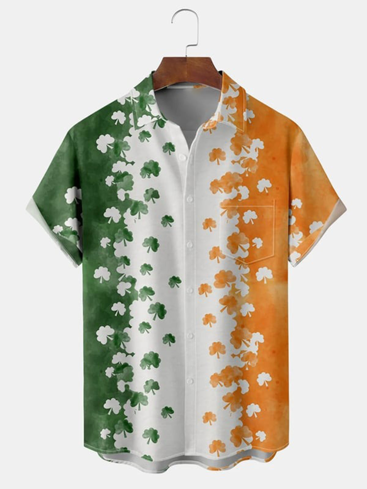 St. Patrick's Day Kleeblatt bedruckt Hawaiian Kurzarm Herrenhemden mit Tasche