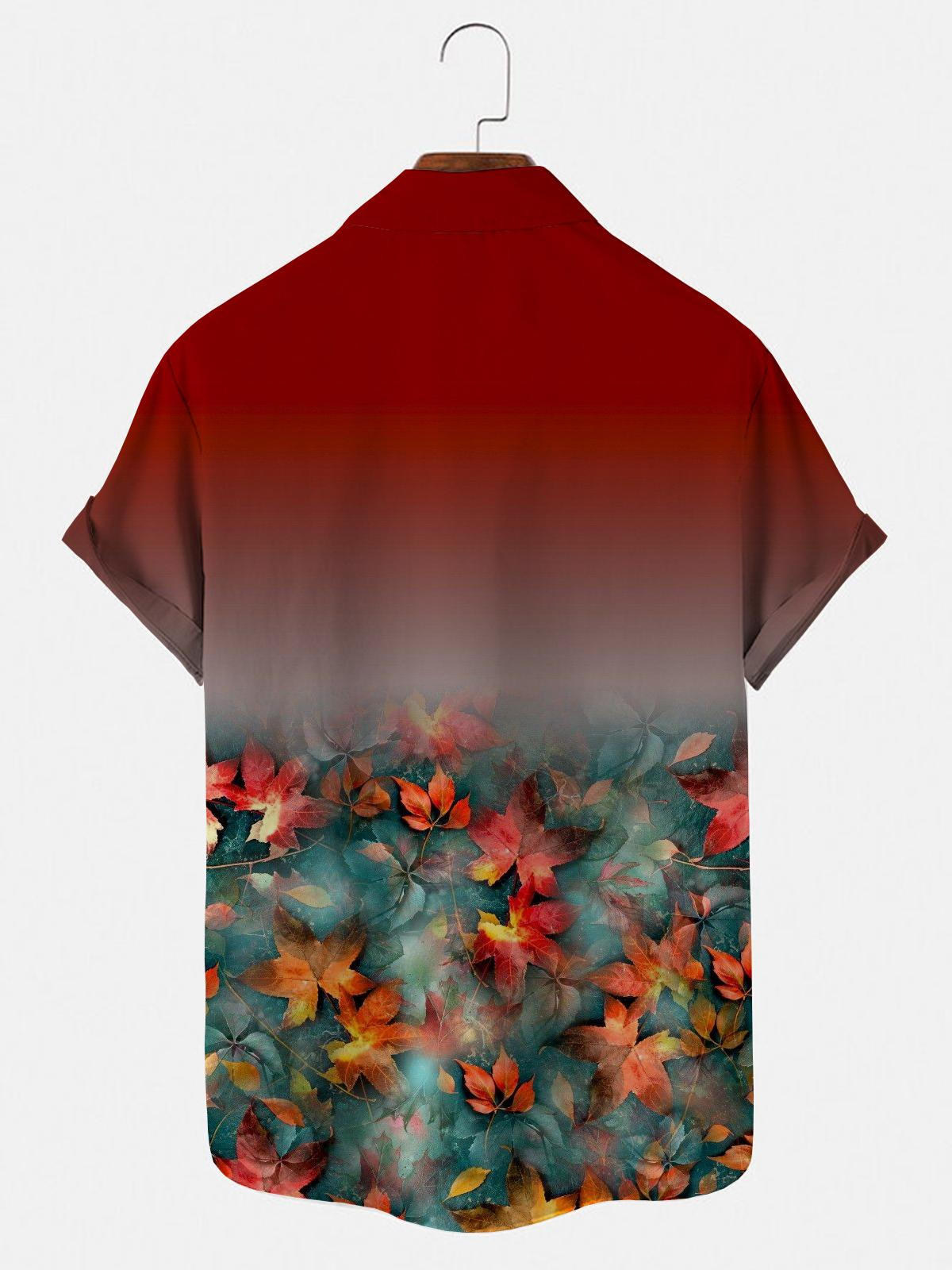 Fall Maple Leaf Men's Shirts With Pocket