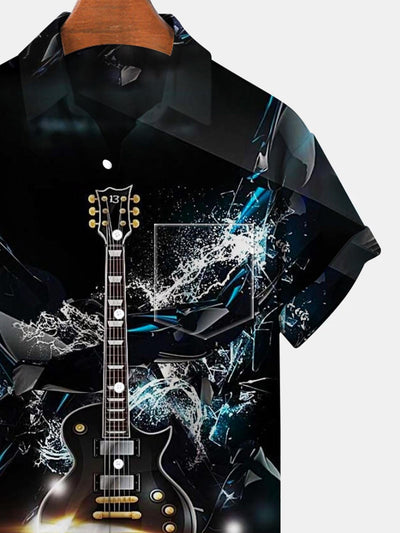 Guitar Short Sleeve Men's Shirts With Pocket