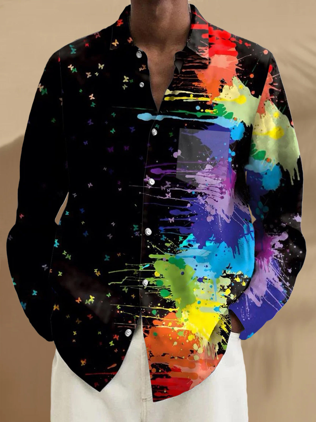 Abstract Long Sleeve Men's Shirts With Pocket