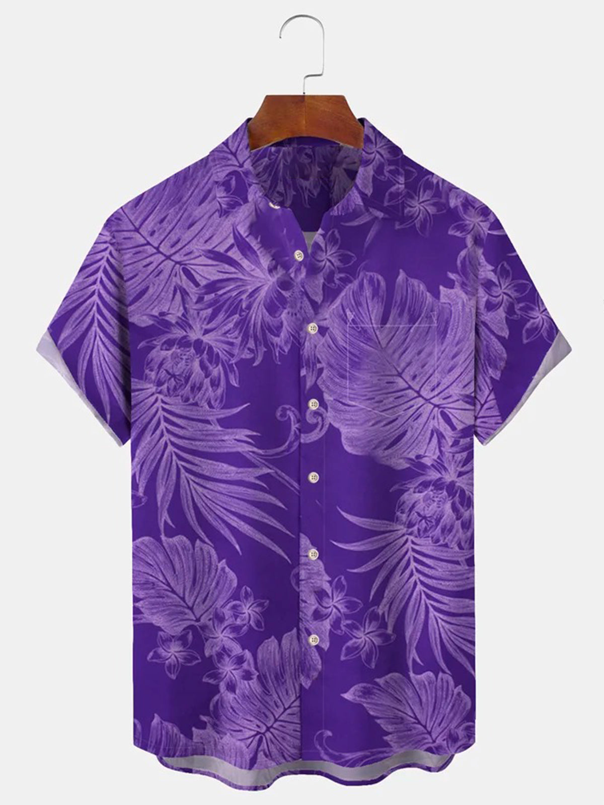 Tropische Pflanzen Hawaiian Casual Kurzarm Herrenhemden mit Tasche