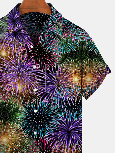 Firework Short Sleeve Men's Shirts With Pocket