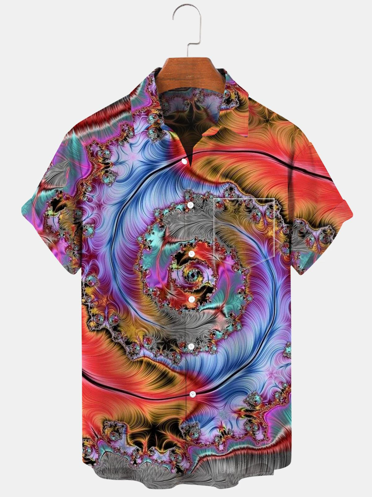 Abstract Short Sleeve Men's Shirts With Pocket