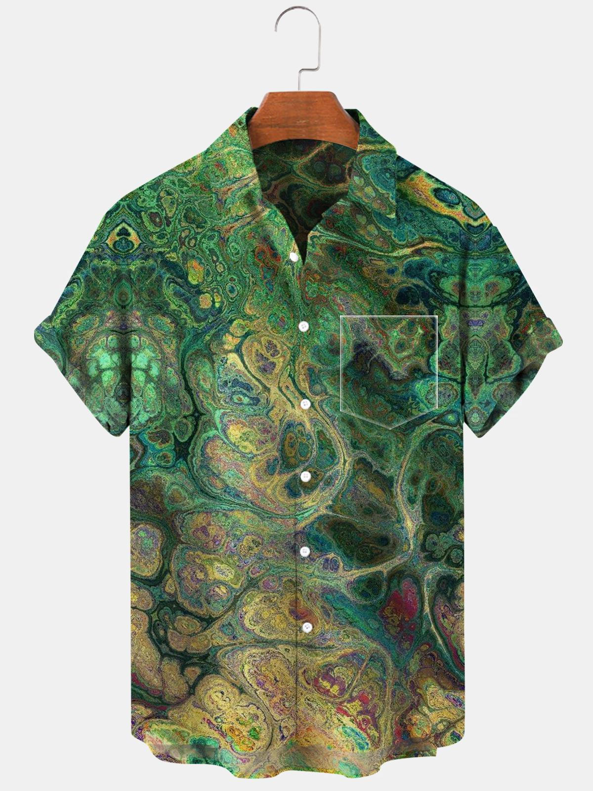 Abstract Short Sleeve Men's Shirts With Pocket