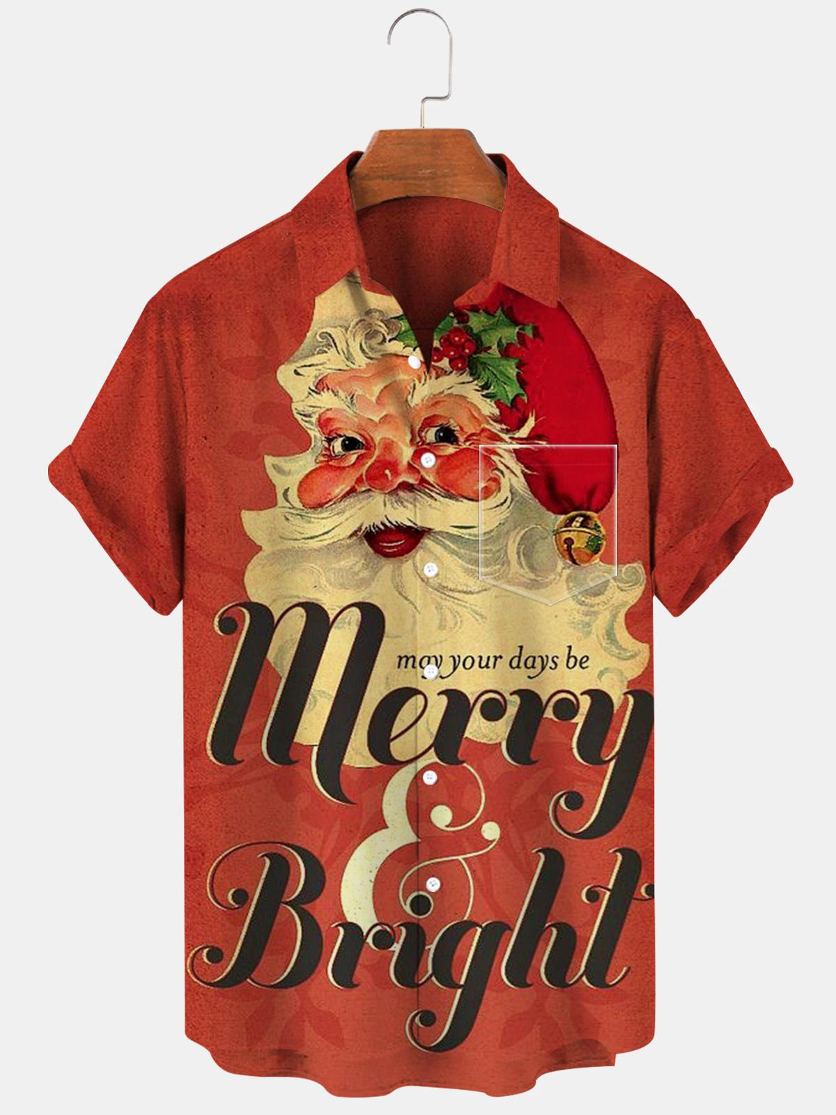 Santa Claus Short Sleeve Men's Shirts With Pocket