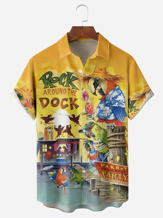 Aloha Parrots Hawaiian Kurzarm Herrenhemden mit Tasche