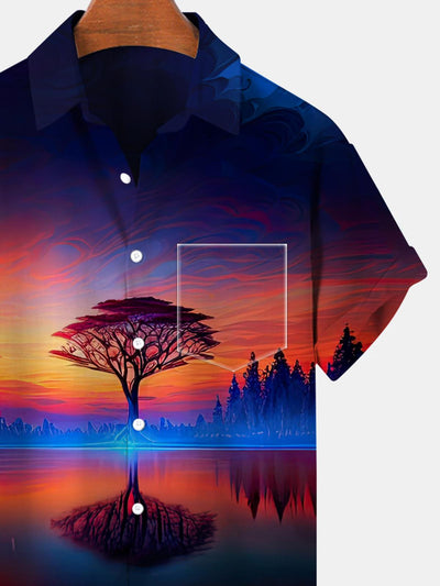 Tree Lake Short Sleeve Men's Shirts With Pocket